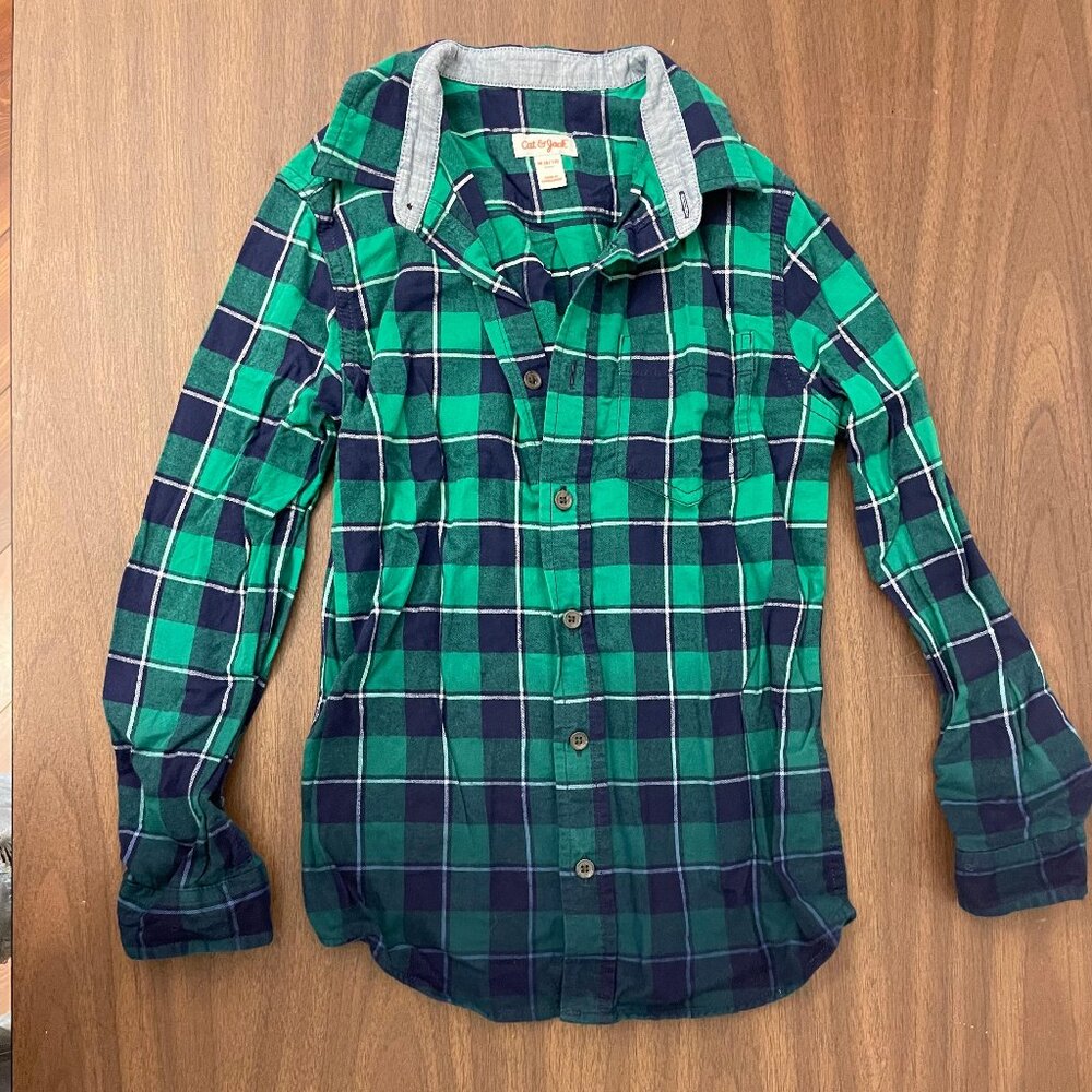 Kids Green Ombre Cat&Jack Long Sleeve Button Down/Flannel Shirt Size M (8/10)